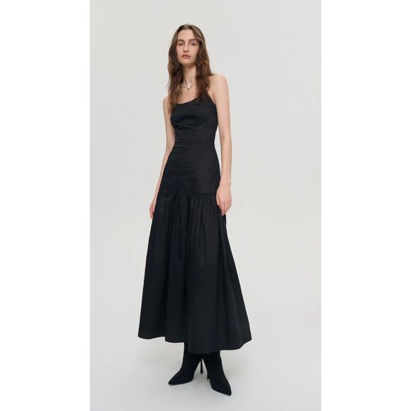 Women's Ancosti Strapless Drop Waist Poplin Maxi Dress in Black size M Bohemian - Picture 1 of 5
